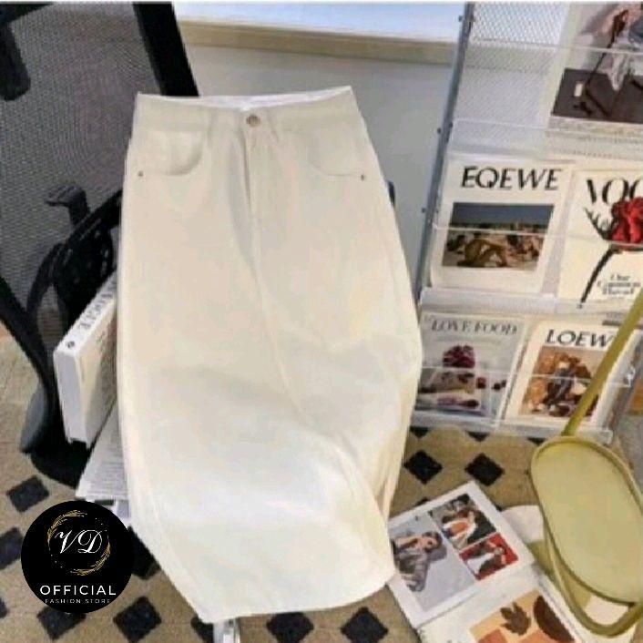 Rok Jeans Highwaist A- Line panjang 7/8 - Basic Skrit Jeans 780 || Rok Jeans Wanita Korean Style cantik 2
