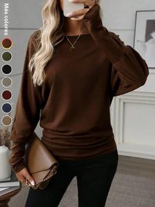 Camiseta lisa de manga murciélago para mujer, top de manga larga de alta elasticidad, capa base casual y cálida, ideal para uso diario y fiestas