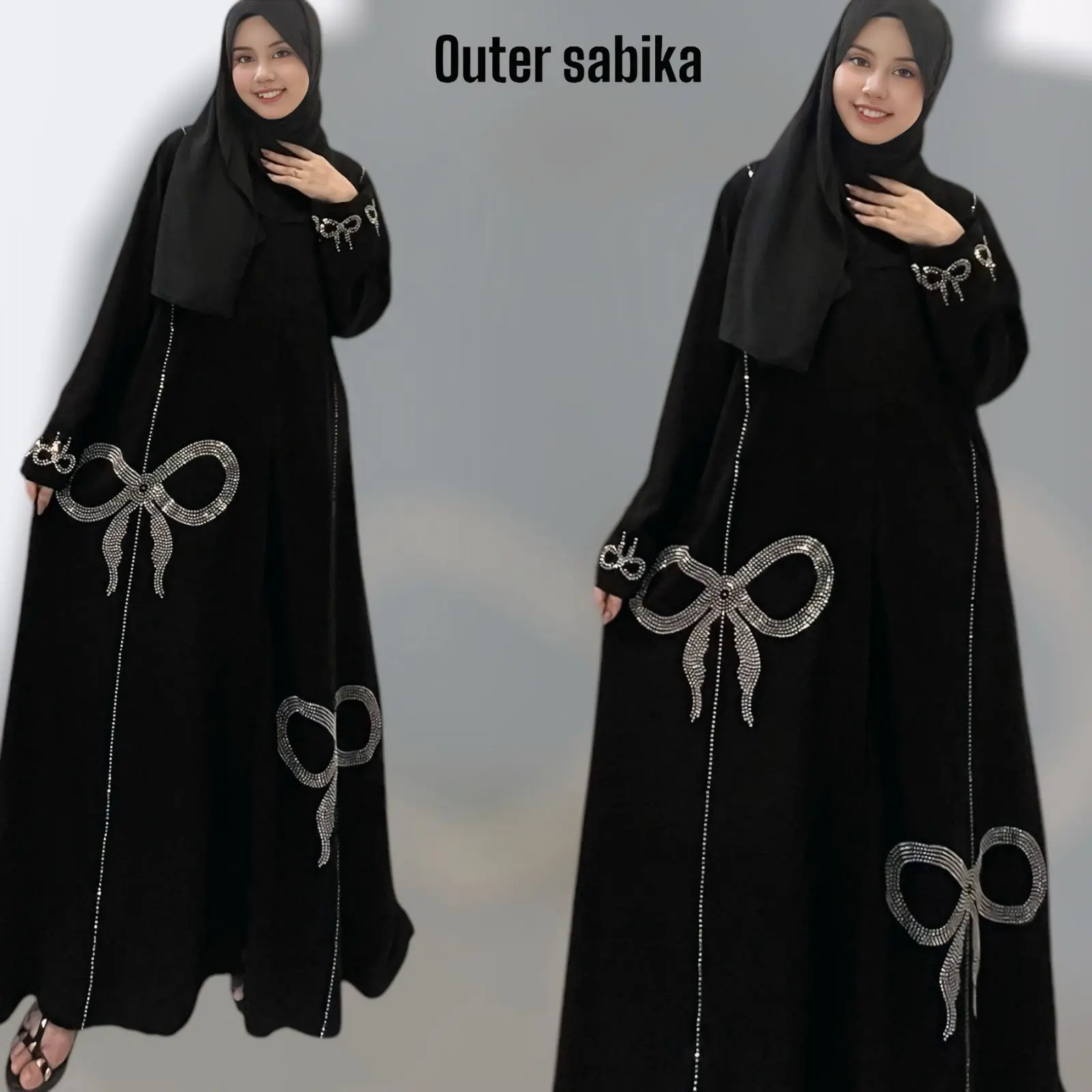 Abaya Rompi Sabika Dewaaa Bordir Muslim Wanita Jetblack - Arab, Turki, Jubah, Umroh, Dress, Maxi, Kombinasi Gamis Hitam Syari