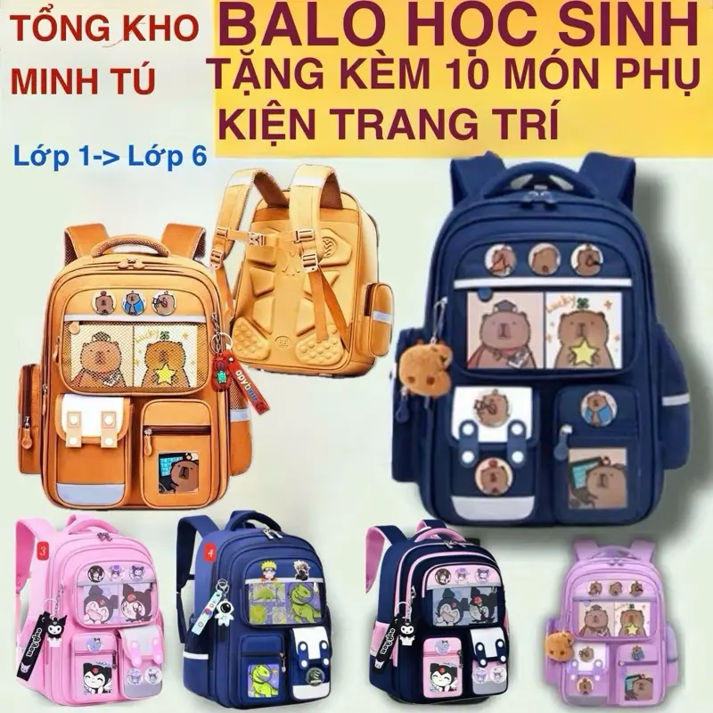 [ Tặng 10 Món Phụ Kiện Trang Trí ] Balo Tiểu Học Kuromi Cho Bé Từ Lớp 1 Đến Lớp 6 , Ba lo Chống Gù Cấp 1 Hoạ Tiết Hoạt Hình