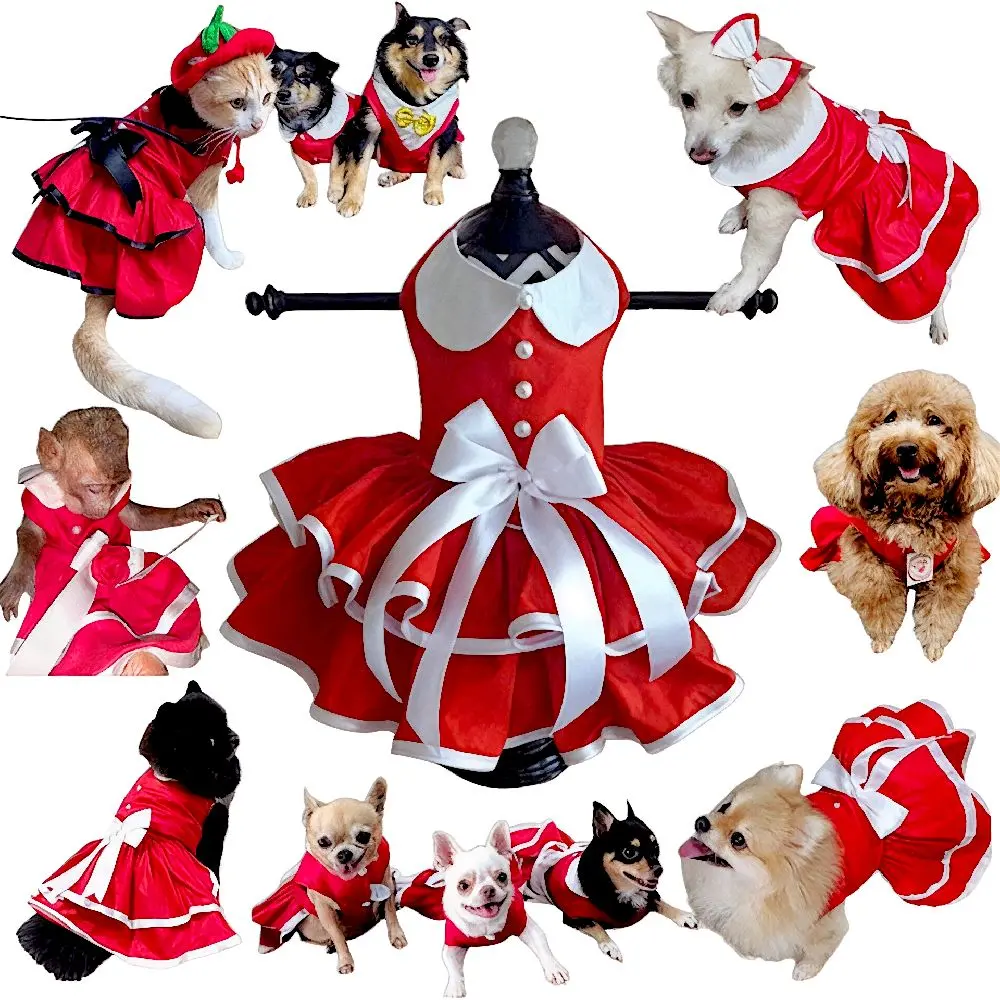 Migo Design 04 Best Seller Baju Dress Kucing/Anjing Merah / Pakaian AnaBul Hewan Peliharaan Jantan Betina / Pet Costume Kasual Pesta Natal Imlek Merry Christmas Chinese New Year 17Agustus