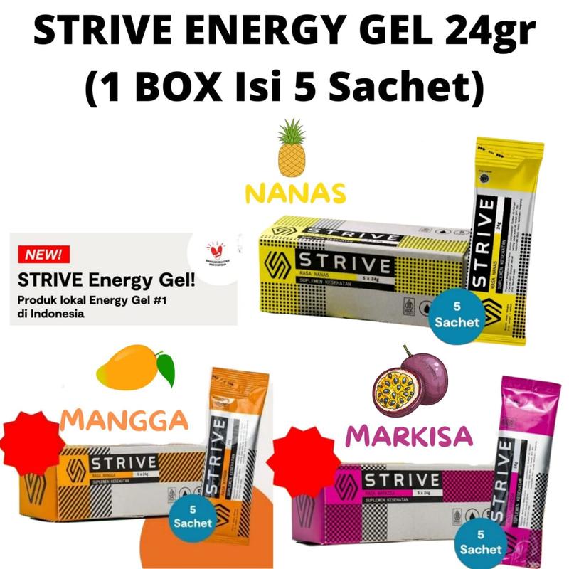 STRIVE ENERGY GEL 24g MANGGA MARKISA NANAS untuk supplemen tenaga lari sepeda triathlon  - 1 BOX isi 5 sachet 1