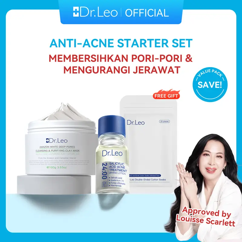 【AD】Dr. Leo 2 In 1 Anti Acne Cleansing Set Acne Drying Lotion Untuk Memudarkan Bekas Jerawat 10 ml + Clay Mask 100 g Yang Membersihkan Pori-Pori Secara Mendalam, Mengurangi Blackhead, Mengontrol Pengeluaran Minyak, Dan Membersihkan Kulit Wajah 0