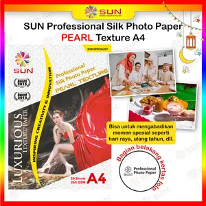 Kertas Foto Doff Silky Texture A4 F4 10R Kulit Jeruk - SUN Professional Silky, Glossy Photo Paper 265 A4, Motif Pearl, Canvas, Satin/Luster Double Side, Starlight ( Support for epson/canon/hp/brother ori/dye/pigment/art paper ink - 664, 003, 673, BT5000)
