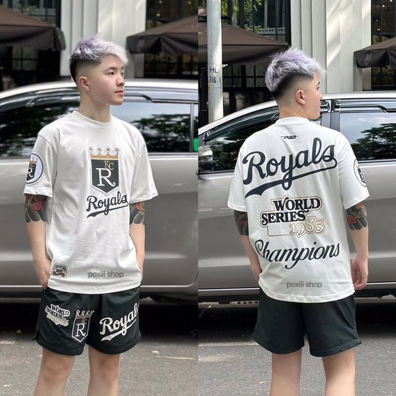 Set Cộc Tay Royals Hoạ Tiết In Phối Thêu Quần Gió Kèm Lưới Form Chuẩn SC - Bộ Quần Áo Cộc Nam Nữ Vải Thoáng Mát