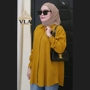 VLA - SHARLA Tunik kemeja wanita Bahan Rayon Twill kekinian jumbo LD 110 120 130 bordir elegan terbaru viral 2025
