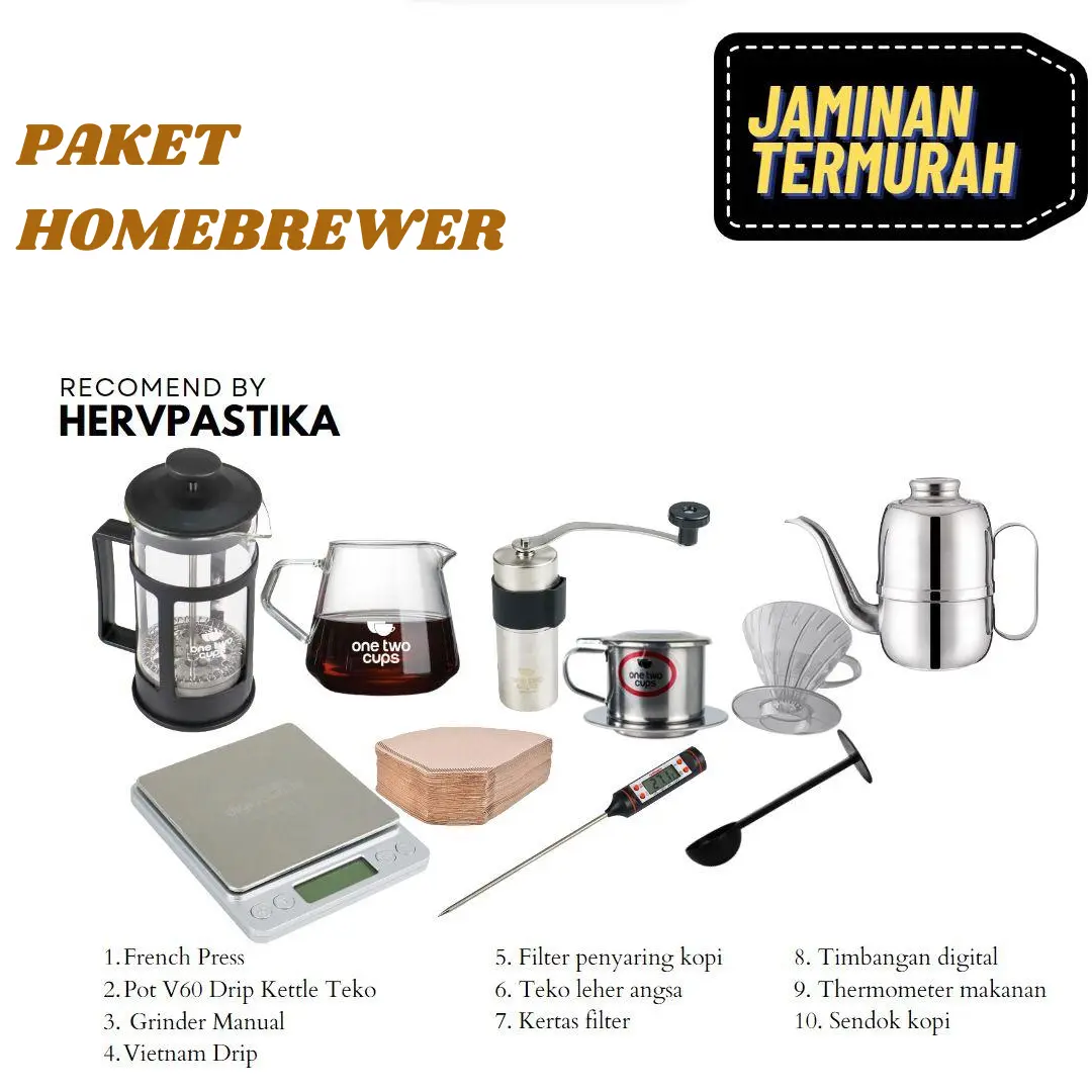 Paket Hemat Homebrewer Alat Pembuat Seduh Kopi Rumahan Full Set Manual Brew V60 Coffee Kertas Stainless Steel