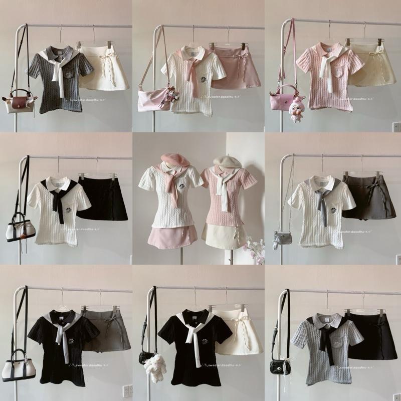 TẶNG KÈM KHĂN - KHÔNG BAO GỒM CHÂN VÁY LUCIE TOP - ÁO POLO LEN ÔM DÁNG THÊU LOGO SWEATER.DAOATHU KÈM KHĂN CHOÀNG