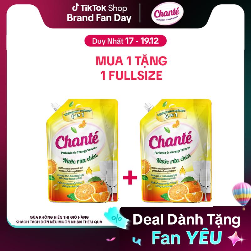  Nước rửa chén cao cấp 6 trong 1 Chanté hương Cam Satsuma túi 3.2kg 