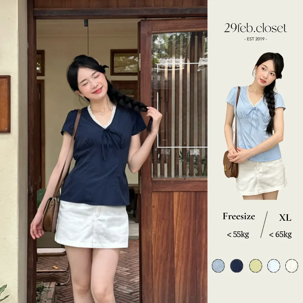 Áo kiểu nữ cổ tim phối ren thắt nơ ngực buộc eo sau lưng freesize chất liệu gió lụa Hàn babydoll dễ mặc cho mùa hè – A554 - 29feb.closet | BigBuy360 - bigbuy360.vn