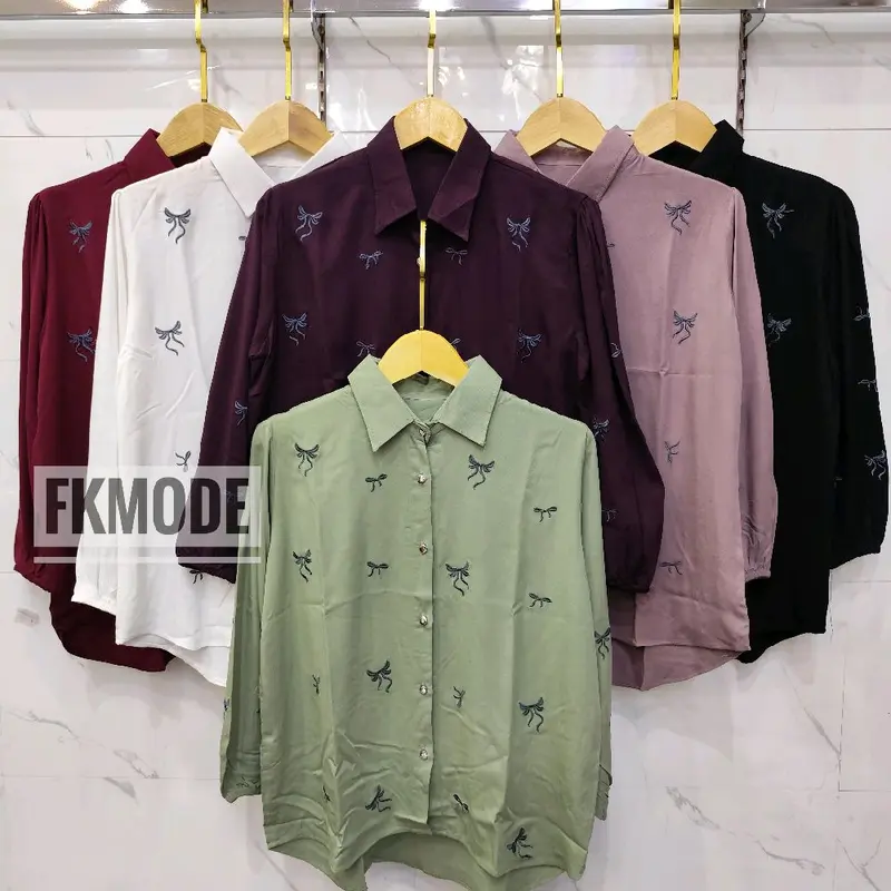 BLOUSE KEMEJA RAYON VARIASI FULL BORDIR ,Atasan Katun Rayon  Twill Baju Wanita Dewasa Casual Oversize Busui Simple Panjang Kancing 0