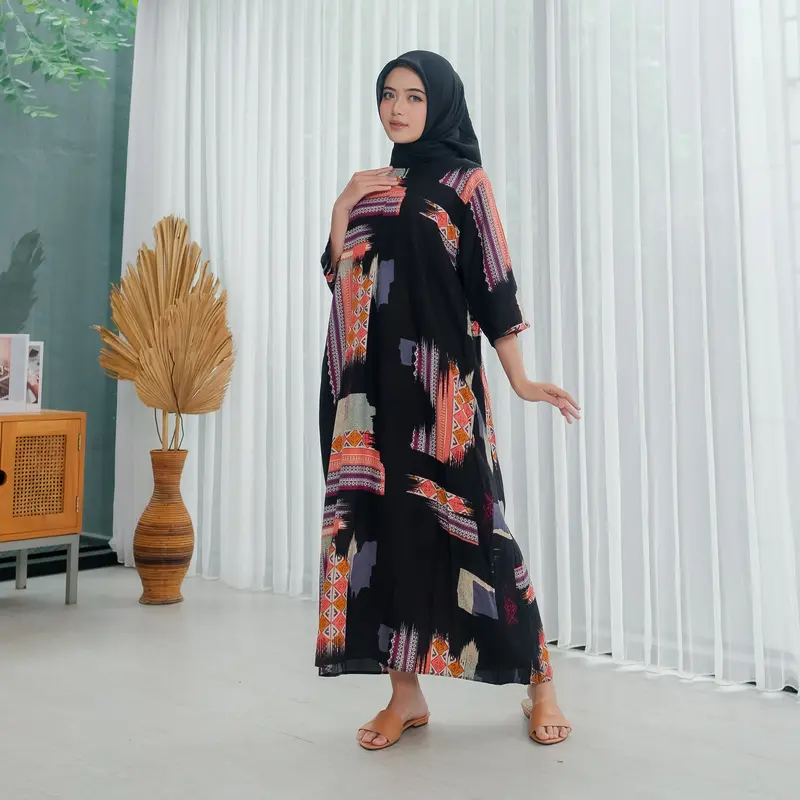Shebia Dress Daster Lengan 3/4 Midi Rayon Motif Busui 1