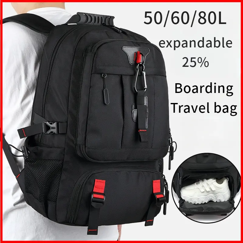 Ba lô du lịch, dành cho nam giới, Dung tích 60L, Không thấm nước, Thích hợp cho máy tính xách tay 17 inch, Có các tùy chọn 50L và 80L, Ba lô đi bộ đường dài, Đi du lịch với ngăn đựng giày