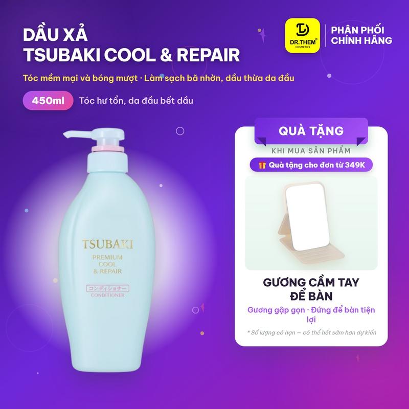 Dầu Xả Tsubaki Premium Cool & Repair Conditioner Phục Hồi, Sạch Dầu Và Mát Lạnh Cho Tóc Hư Tổn 450ml (Xả Xanh)