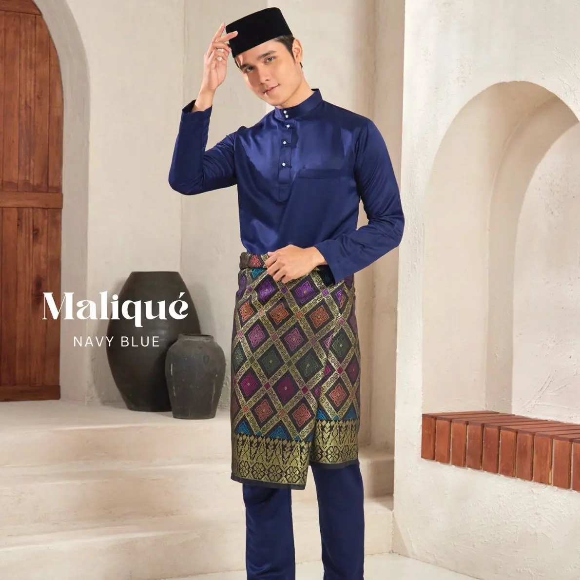 Baju Melayu Malique Slim Fit - Pakaian Lelaki Butang Cekak Musang