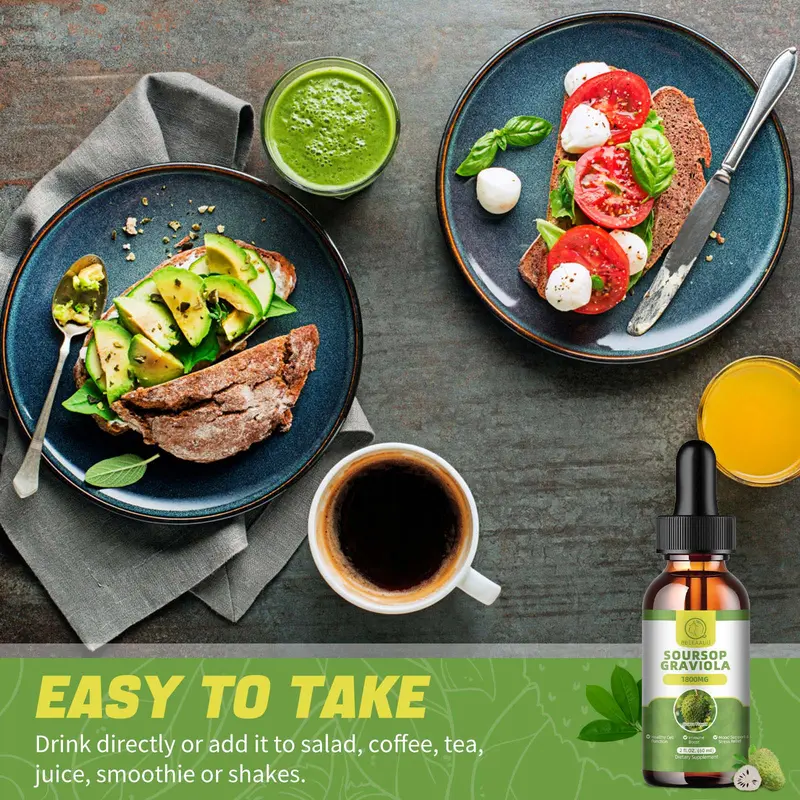 Product Introduction of Soursop Graviola Herbal Drops Multivitamin, 60ml, 2 Fl Oz, Organic Soursop Leaf Extract Soursop Oil, Soursop Bitters Liquid, Vitamin, Dietary Fiber 9