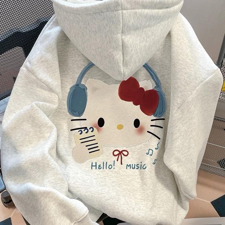 Áo Hoodie Nỉ Bông From Rộng Nam Nữ In Hello Music