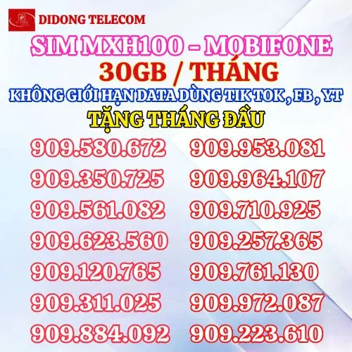 Sim 4G MXH100 có sẵn truy cập mạng xã hội miễn phí , 30GB lướt web có sẵn tháng đầu Mobifone 3