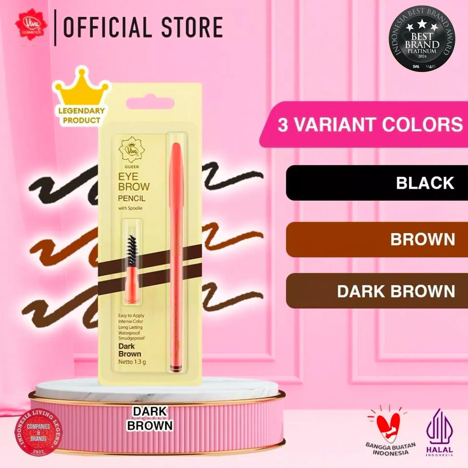 Viva Queen Eye Brow Pencil (WATERPROOF & SMUDGEPROOF)  - tersedia 3 varian warna Alis Black Pensil Brown