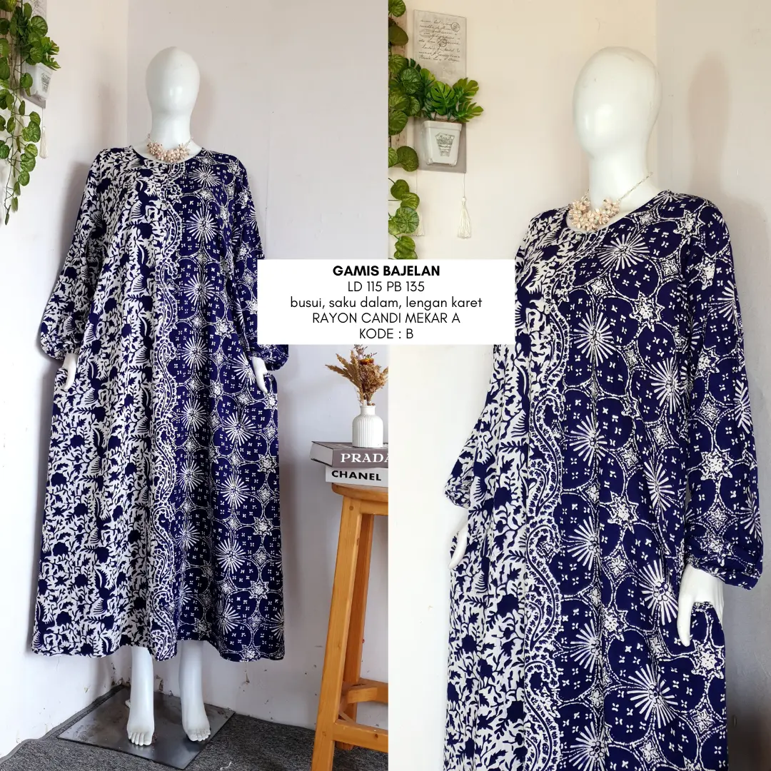 gamis bajelan LD 110-130 | busui friendly | long dress batik lebaran terbaru
