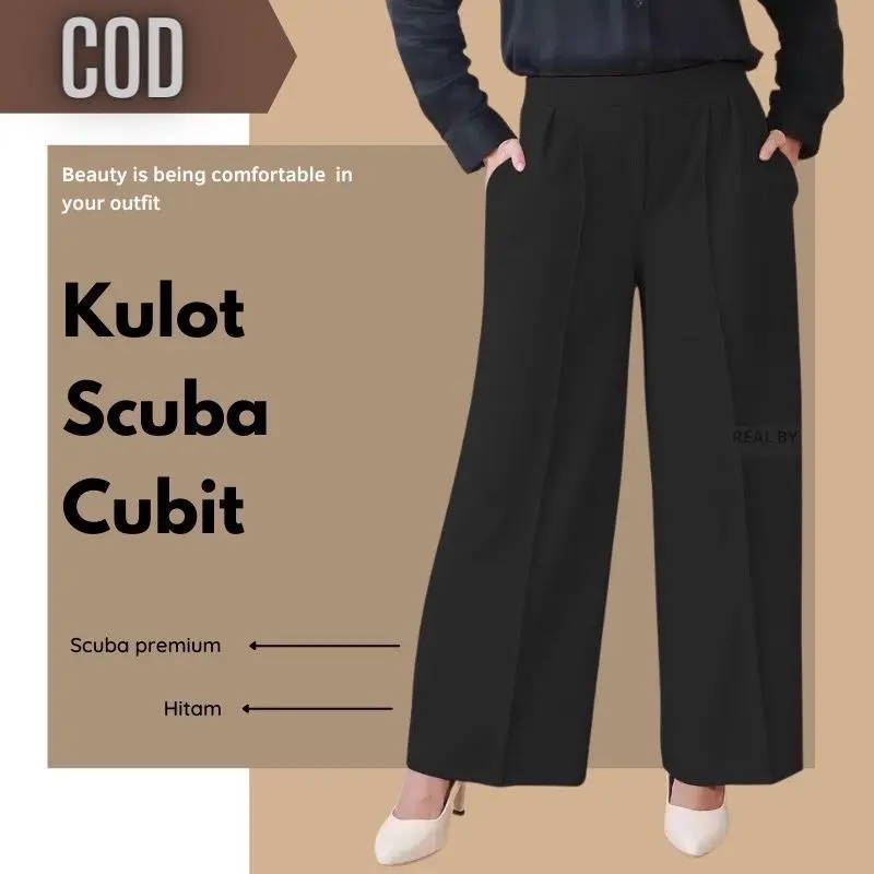 Celana Kulot scuba cubit jumbo premium wanita dewasa bahan halus dan tebal pinggang haighwaist bawahan celana kekinian terbaru 2024 model korean style 4