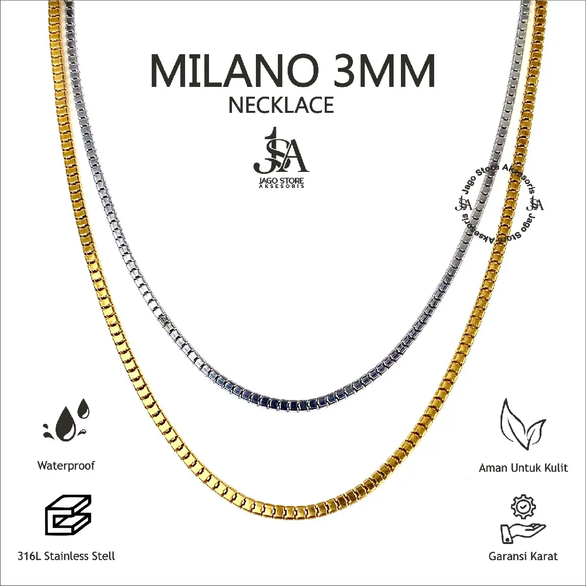 Kalung Titanium Milano 3mm Aksesoris Fashion Untuk Pria Wanita Rantai Dewasa