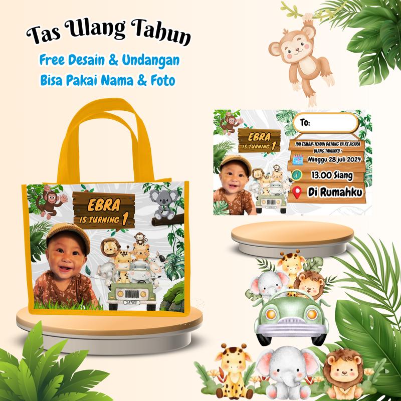 40 Pcs Tas & Free Undangan Anak Ulang Tahun Custom Desain Muat Kfc Snack Kain 3