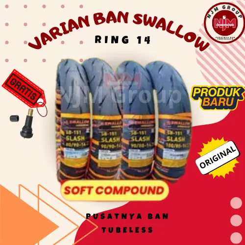 Ban Motor SWALLOW SLASH (80/80 90/80 80/90 90/90 100/80) Soft Compound Ring 14 Tubeless Free Pentil