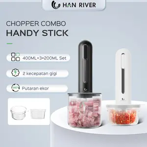 HAN RIVER Blender 4-In-1 Chopper Multifungsi Tanpa Kabel Handy Stick Combo 400ml + 3 Bowl Bumbu