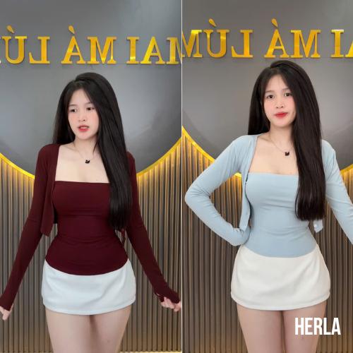  Set 2 Món Áo Khoác Cadigan Phối Áo Quây Trơn Set áo cardigan đkhoác ngoài áo Quây ôm mix Cá Tính Cho Mùa Thu Đông 