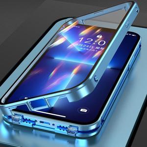 iPhone 17 Air／16 Pro Max用 フル保護 マグネット式メタル素材 両面ガラス製 スナップ式スマホケース、iPhone 14／12／13／15 Pro Max対応カバー
