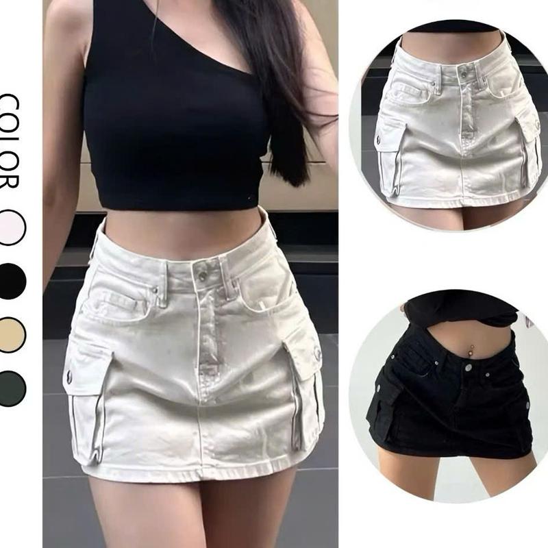  TIENSTYLE - Chân Váy Jean Nữ Phom A Ngắn Túi Hộp May Lót Quần Nắp Túi Sau- Màu Trắng Nâu Đen Kem Chân váy jean bigsize 