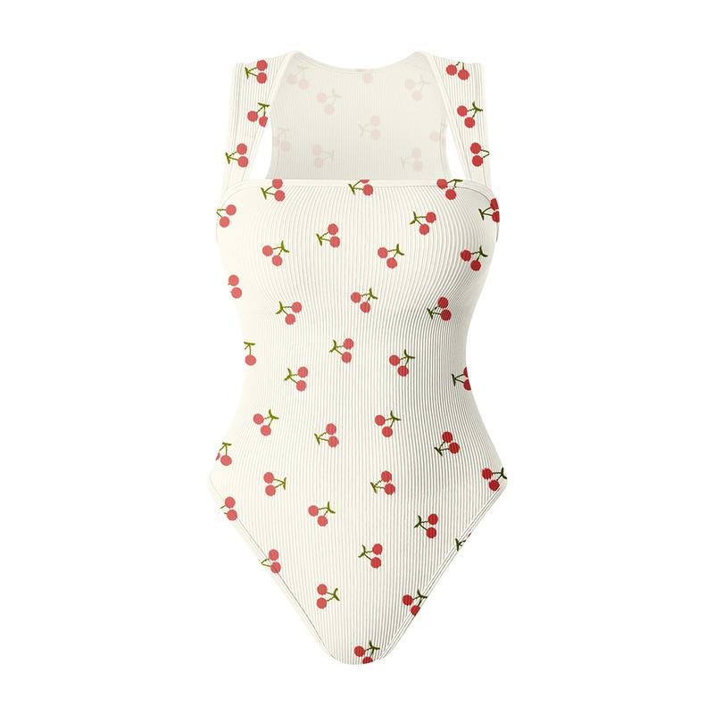 OQQ  Women's Printed Bodysuits For Women Ribbed Strappy Square Neck Stretch Tank Tops Bodysuits Womenswear 4