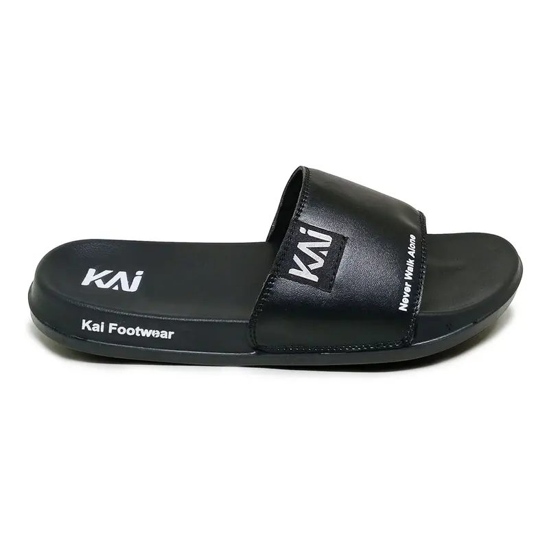 Full Hitam Sandal Slide Pria Terbaru K132 Brand Kai Footwear Model Simple Polos 1