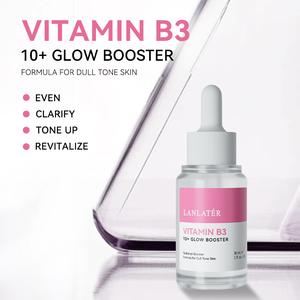 LANLATER Peningkat Glow Vitamin B3 10+ Formula untuk Kulit Kusam Mengecilkan dan Mencerahkan Serums Wajah Even Clarify Tone Up Revitalize Booster Brightening Face Natural Niacinamide Hyaluronic