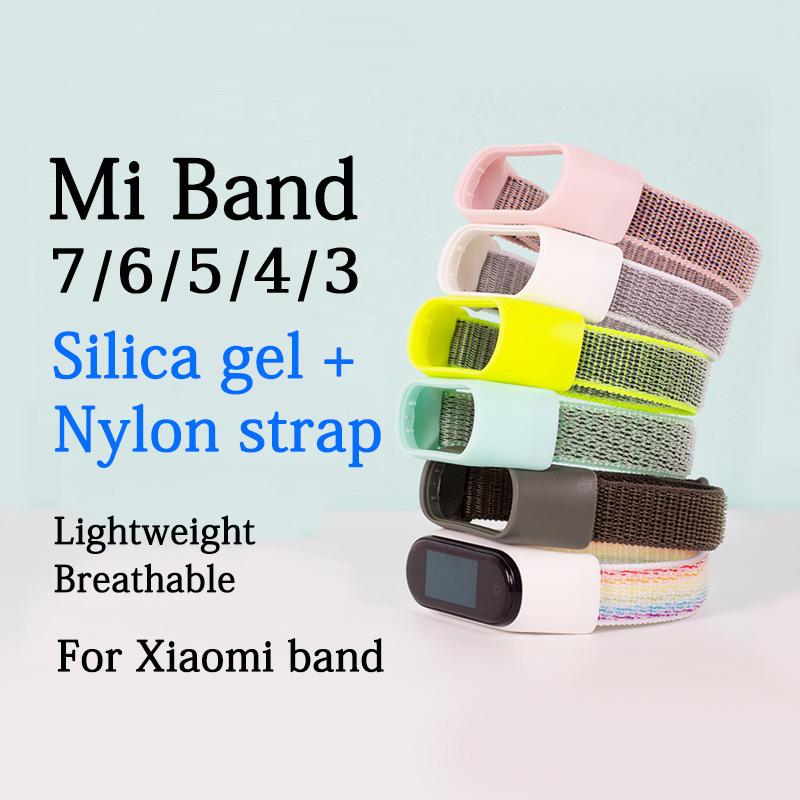 สายไนลอนสำหรับ Xiaomi Mi Band 3 4 5 6 7 8 9 10 Breathable Sports Bracelet เข้ากันได้สำหรับ Mi Band 8