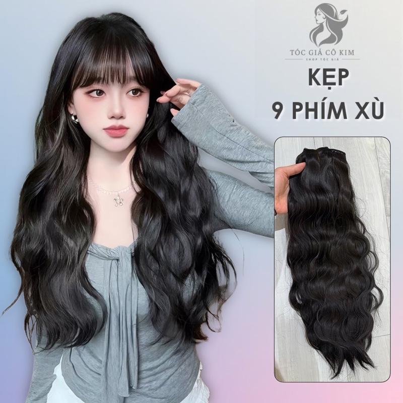 9PHXU Tóc giả kẹp nửa đầu 9 phím rời cho bạn nữ dáng tóc xù sóng 60cm giúp nối tóc dài và dày hơn Women Wig