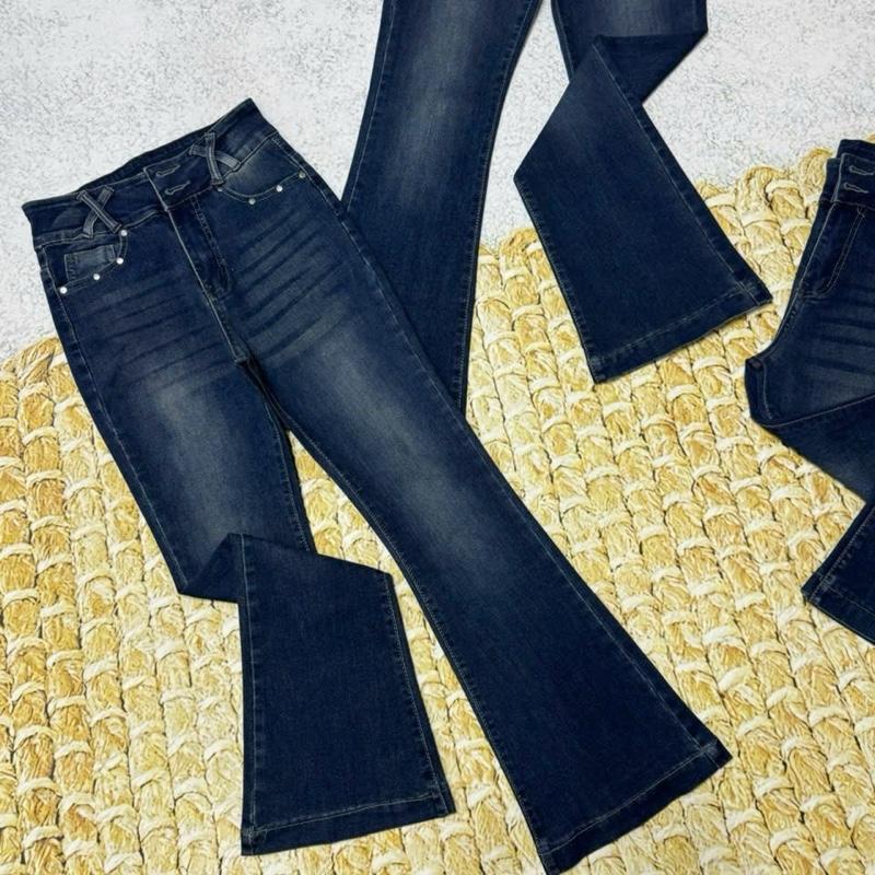   ̣90-92cm  Quần jean nữ ống loe 2n trơn đau chữ X NM Jeans chất co giãn size 40-75kg màu bụi- Pants Women 