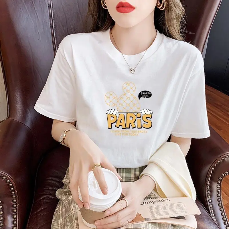 T-Shirt Wanita Model Terbaru Korean Style dengan Lengan Pendek COD Mickey Casual Aesthetic Soft Mini Baju Atasan Motif Hitam Kaos Simple Basic Tee Top Vintage Putih Polos 3