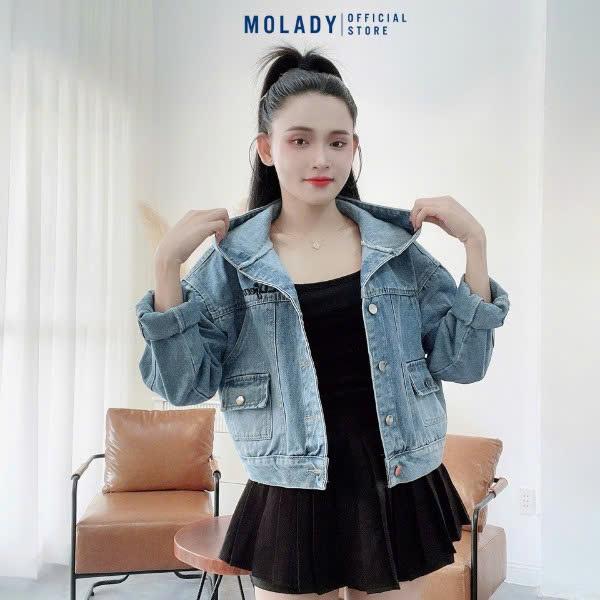 Áo Khoác Jeans Nữ MOLADY K503 Có Nón Form Trơn Túi Kiểu Thời Trang Top Jacket