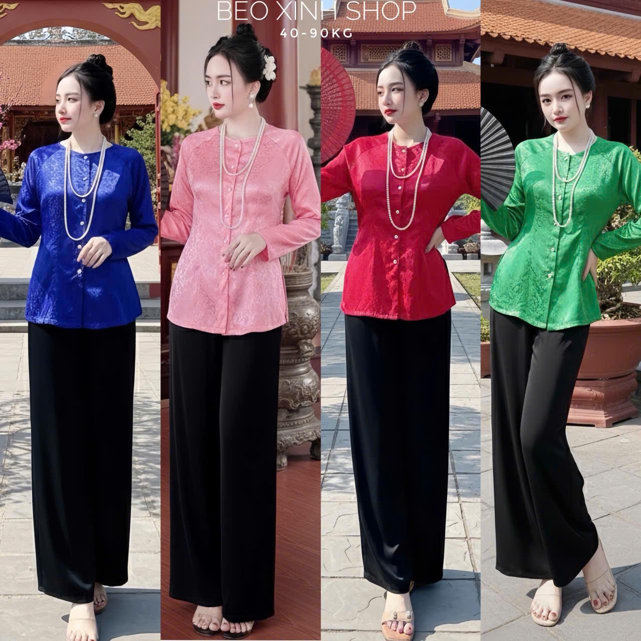 Đồ Lam - Pháp Phục Bigsize 50-100kg Áo Vải Gấm Quần Vải Măng gồ Nữ Women Top - A.5608