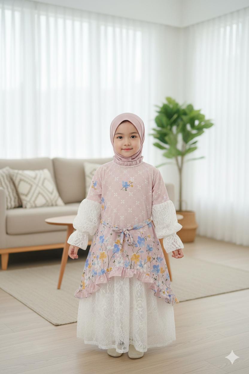 KidsCenter - Gamis Raya Babydoll Mix Brukat Full Puring Anak Perempuan Usia 3 - 10 Tahun / Baju Gamis Bini Orang Motif Bunga Tali Pinggang - Fashion Muslim Raya Viral Free Hijab KidsCenter - Gamis Raya Babydoll Mix Brukat Full Puring Anak Perempuan Usia 3 - 10 Tahun / Baju Gamis Bini Orang Motif Bunga Tali Pinggang - Fashion Muslim Raya Viral Free Hijab