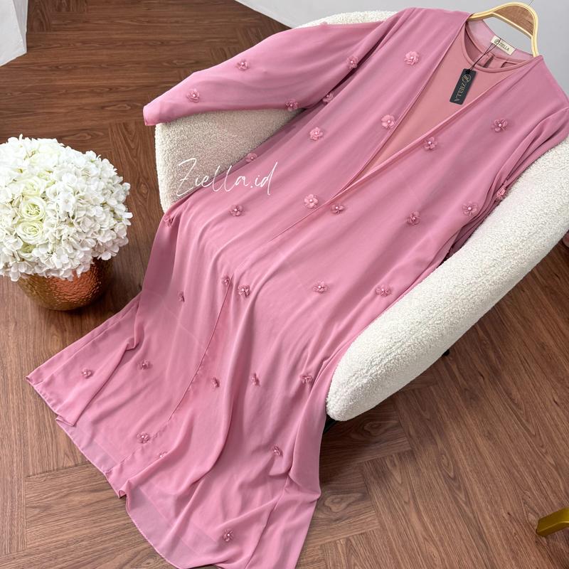 Ziella - Fatimah Abaya 2in1 Outer dan Inner With Bunga Organza 3D bahan Ceruty Babydoll Jersey Abaya Adem Nyaman Dipakai Tidak Menerawang 5