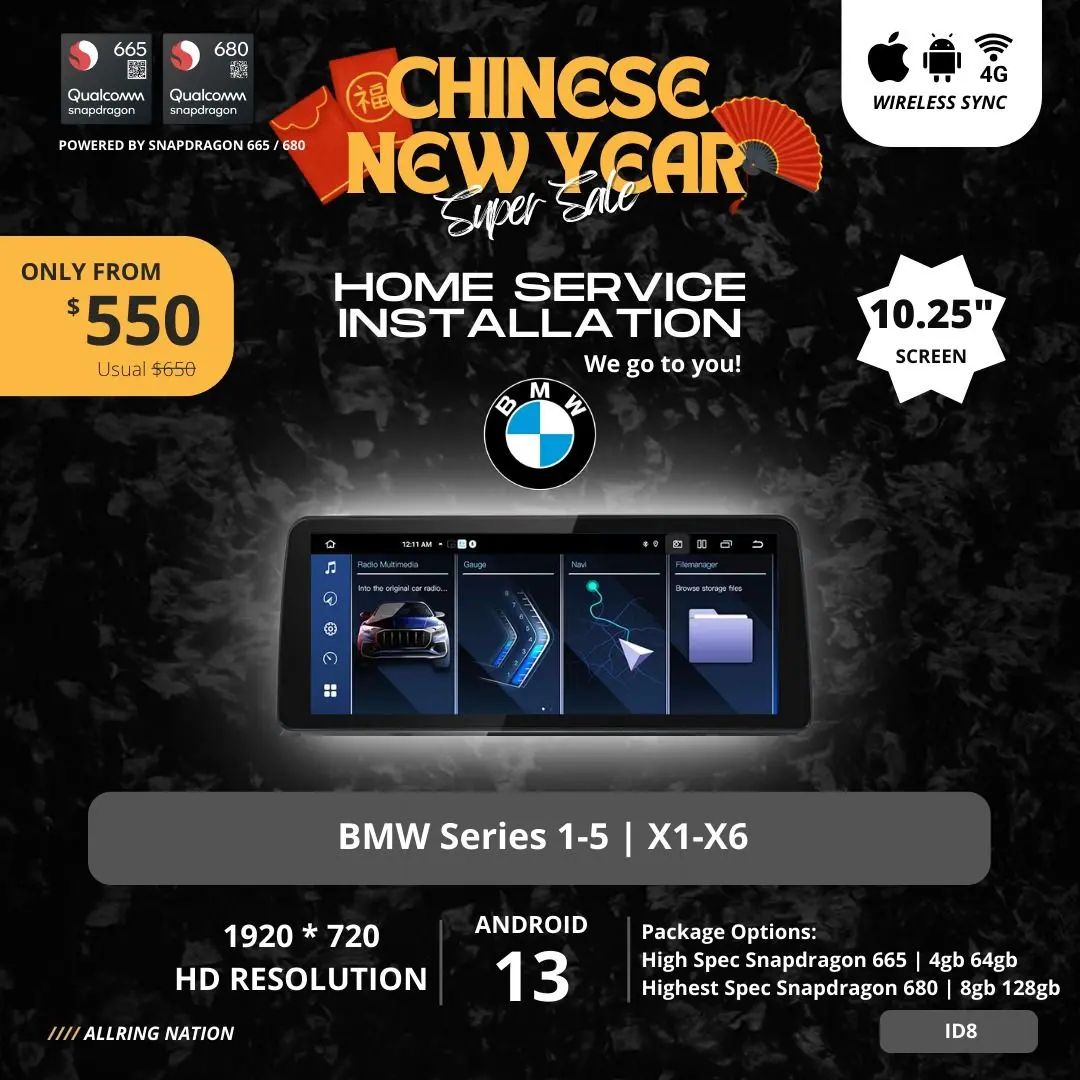 BMW 1-5 Series and X1-X6 | SNAPDRAGON Headunit | Wireless Carplay & Android Auto | 4G-LTE 1920*720P + Free Home Visit Installation