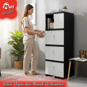 Mall Perabot | Lemari Persegi 4 Susun Plastik | Kotak Tempat Pakaian Tingkat | Lemari Plastik