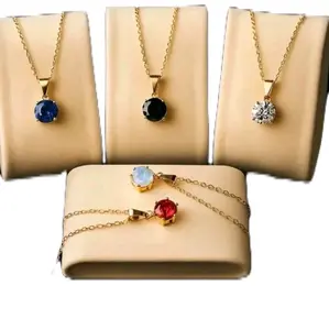 Kalung Titanium Rantai Nuri Liontin Permata Satu Cantik Mewah Elegan Motif Kekinian dengan Pilihan Warna Beragam