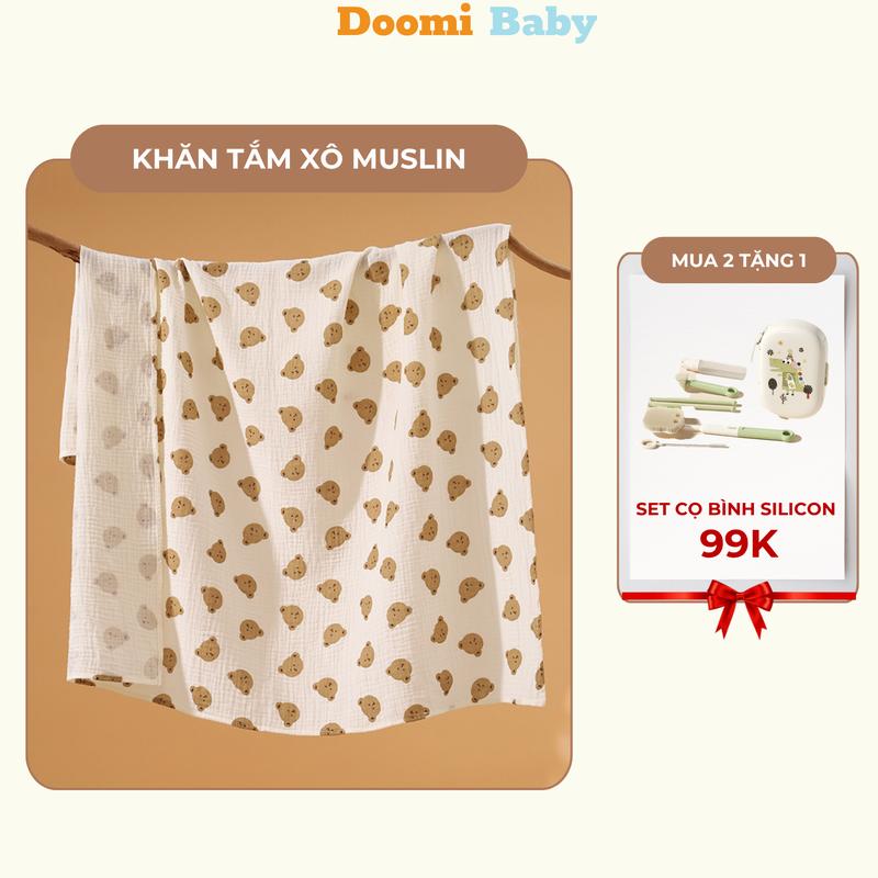[Siêu Sale] Khăn Tắm Cao Cấp Cho Bé Chất Xô Muslin Hàn 2 Lớp Chính Hãng Doomi Baby kích thước ( 90x100cm ) - HT630
