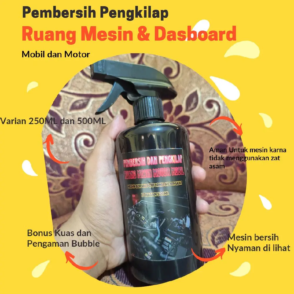Pengkilap Mesin Mobil Motor Body Mesin Dasboard Gratis Microfiber atau Kuas - Car Cairan Membersihkan dan Mengkilapkan Ruang mesin dan Dasboard Body Car Gratis kain lap Pembersih