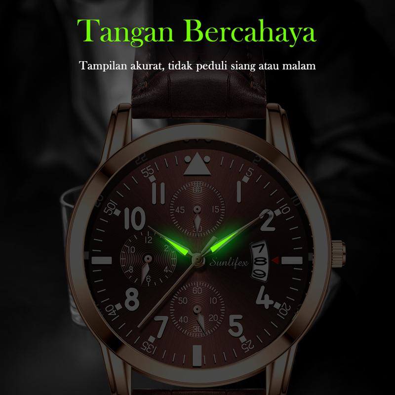 Sunlifex Jam Tangan Pria Original Anti Air Kuarsa Tali Kulit Jam Tangan Cowok  Watches  SL7004 6