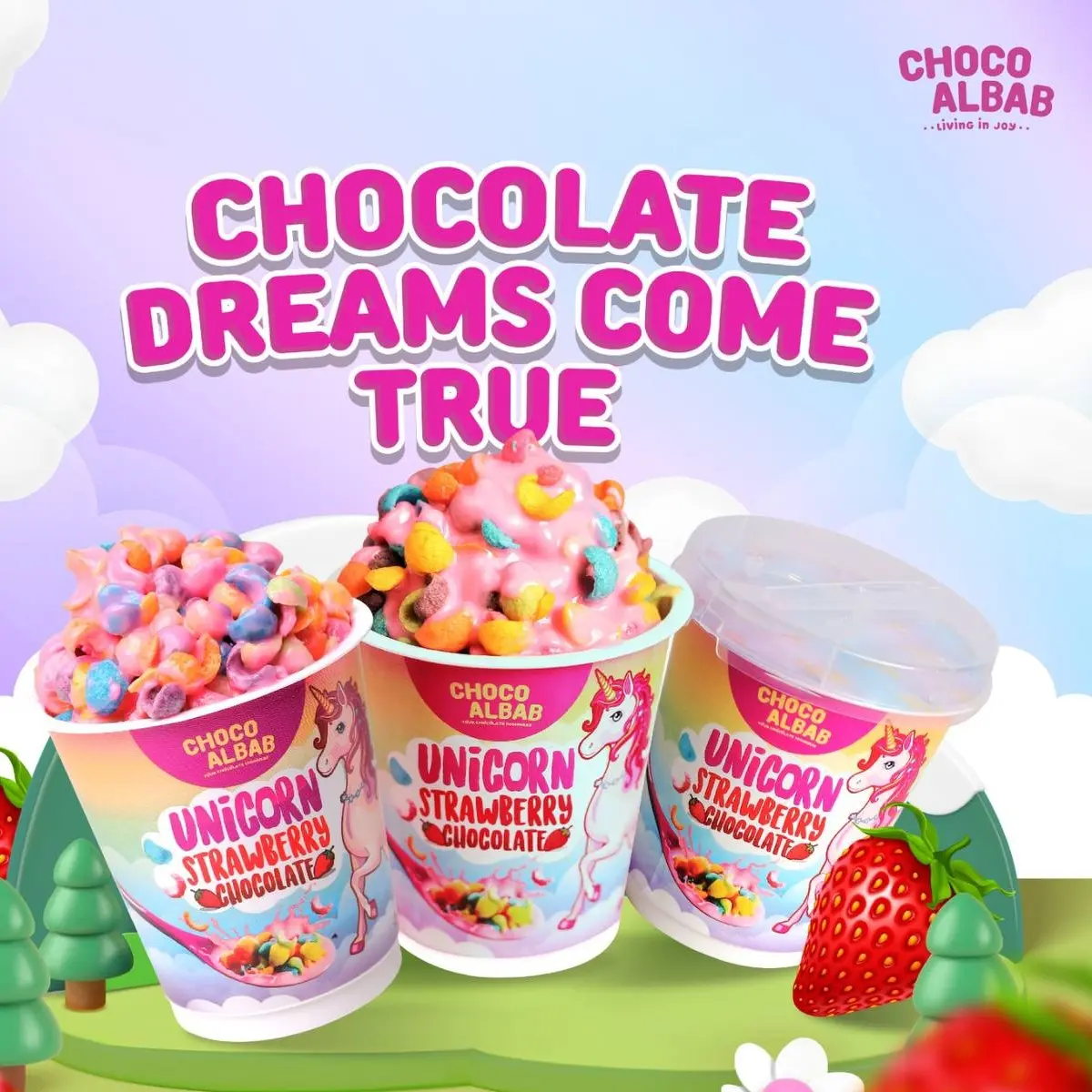 Unicorn Strawberry Chocolate (3 tubs) - viral Snack